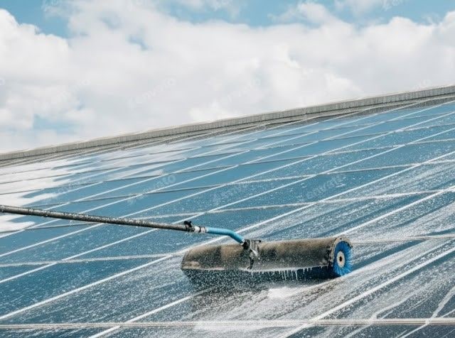 Osmose-Reinigung mit Carbon-Bürste auf PV-Anlage