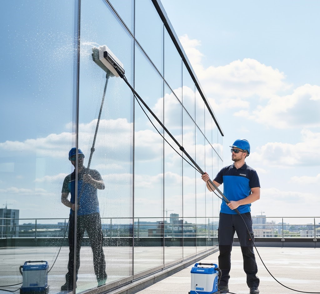 Professionelle Fensterreinigung durch Aquaway im Einsatz